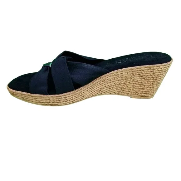 ✅Womens 8M Italian Shoemakers Sandals Wedge Heel Slip On Black Made in Italy - Picture 9 of 16